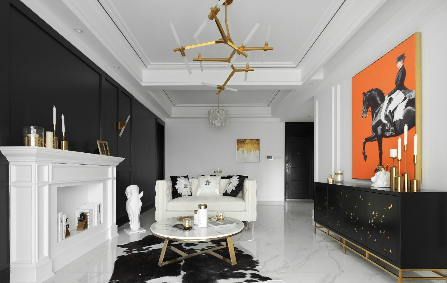 白色為主 黑色點(diǎn)綴 在這個(gè)黑白相交的空間里點(diǎn)綴上香橙色 看起來(lái)沒有一點(diǎn)突兀