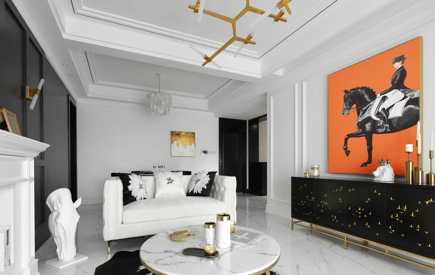 白色為主 黑色點(diǎn)綴 在這個(gè)黑白相交的空間里點(diǎn)綴上香橙色 看起來(lái)沒有一點(diǎn)突兀